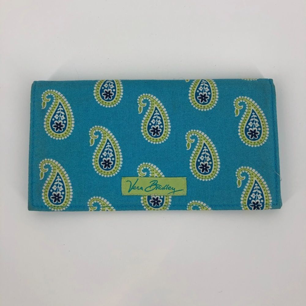 New Vera Bradley Checkbook Holder Case Wallet Blue Green Paisley Flowers‎